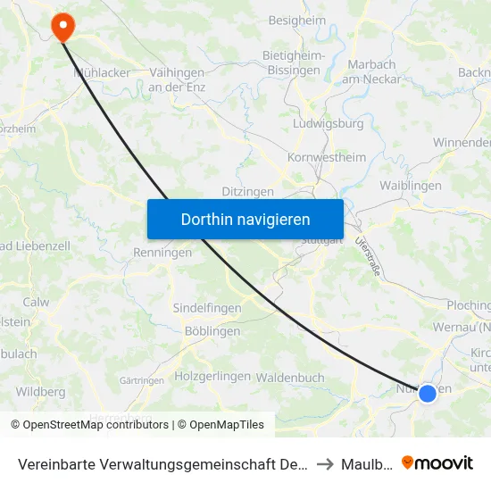 Vereinbarte Verwaltungsgemeinschaft Der Stadt Nürtingen to Maulbronn map