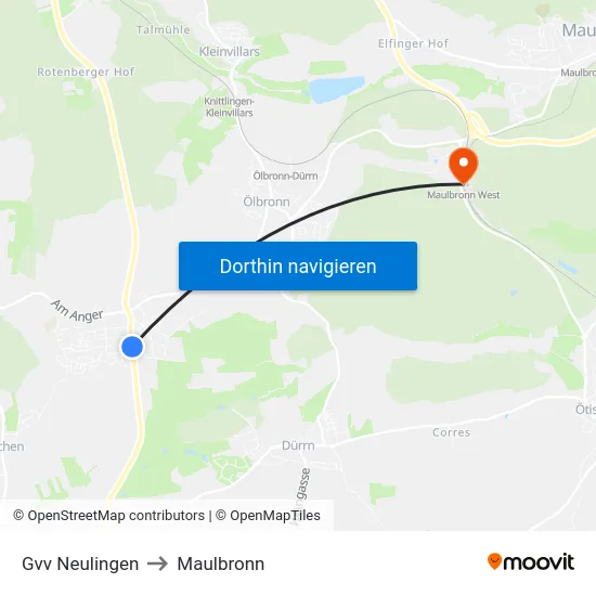 Gvv Neulingen to Maulbronn map