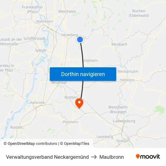 Verwaltungsverband Neckargemünd to Maulbronn map