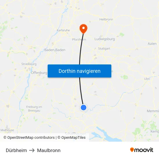 Dürbheim to Maulbronn map