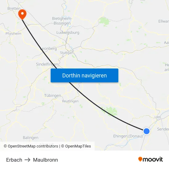 Erbach to Maulbronn map