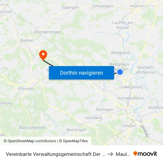 Vereinbarte Verwaltungsgemeinschaft Der Stadt Bietigheim-Bissingen to Maulbronn map