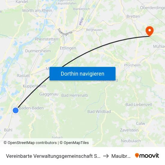 Vereinbarte Verwaltungsgemeinschaft Sinzheim to Maulbronn map