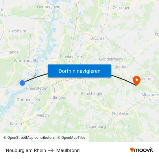 Neuburg am Rhein to Maulbronn map