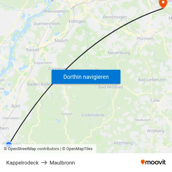 Kappelrodeck to Maulbronn map
