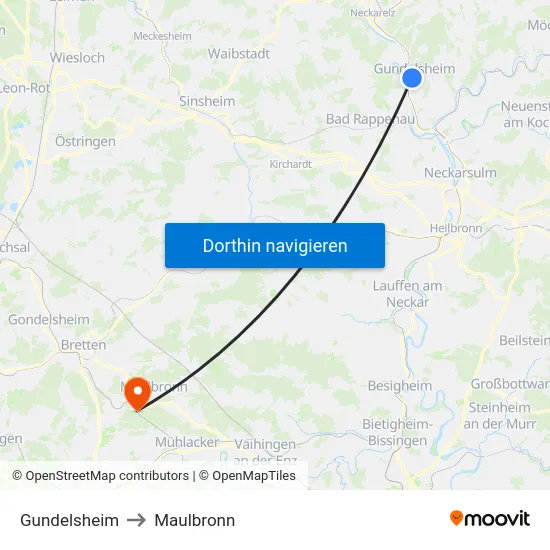 Gundelsheim to Maulbronn map