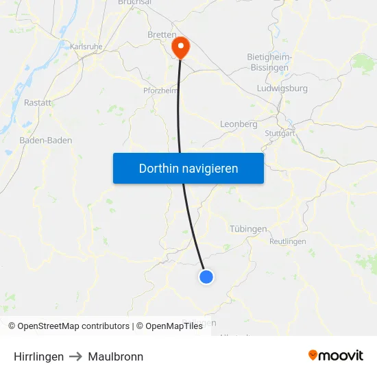 Hirrlingen to Maulbronn map