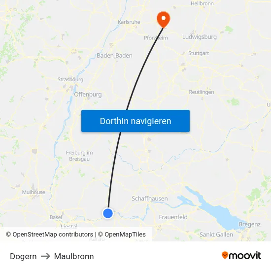 Dogern to Maulbronn map