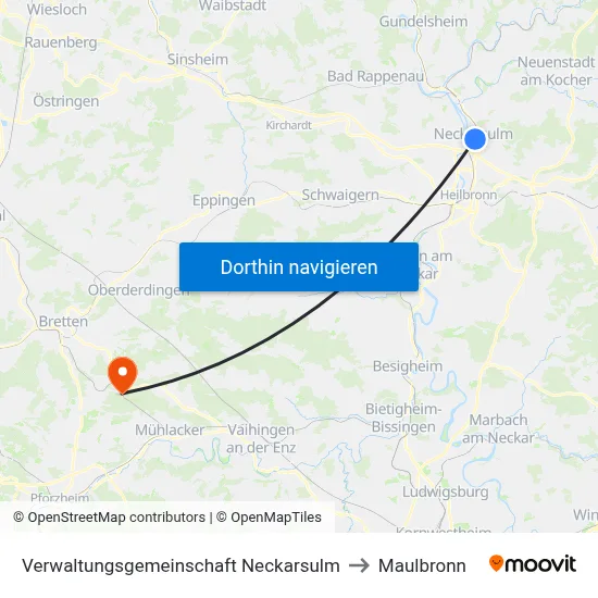 Verwaltungsgemeinschaft Neckarsulm to Maulbronn map