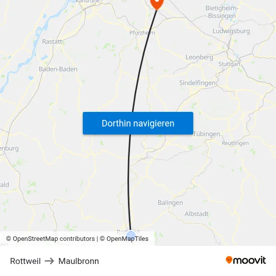 Rottweil to Maulbronn map