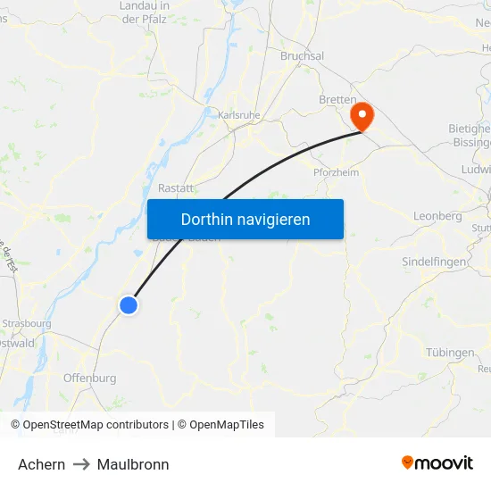 Achern to Maulbronn map