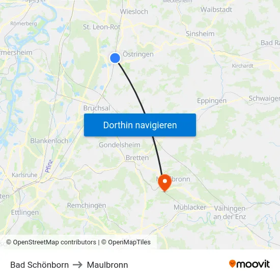 Bad Schönborn to Maulbronn map