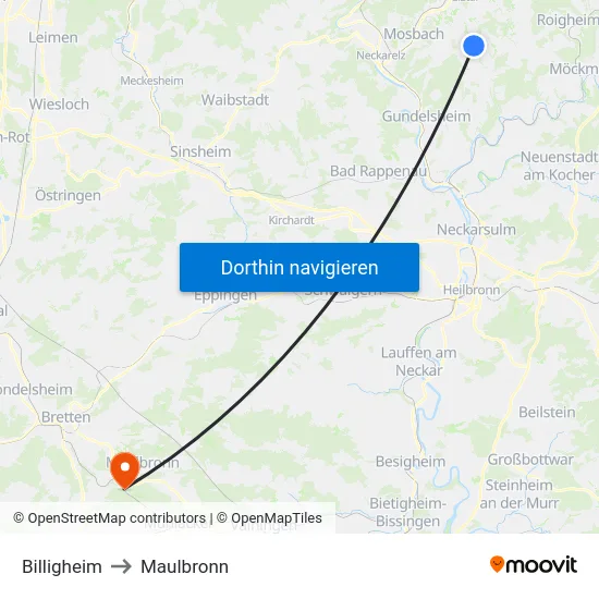 Billigheim to Maulbronn map