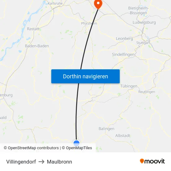 Villingendorf to Maulbronn map
