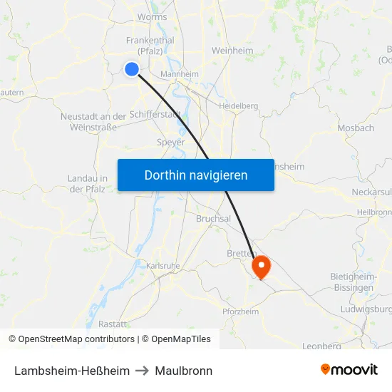 Lambsheim-Heßheim to Maulbronn map