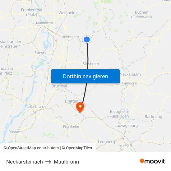 Neckarsteinach to Maulbronn map