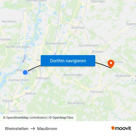 Rheinstetten to Maulbronn map