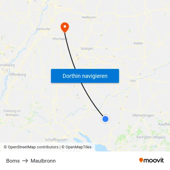 Boms to Maulbronn map