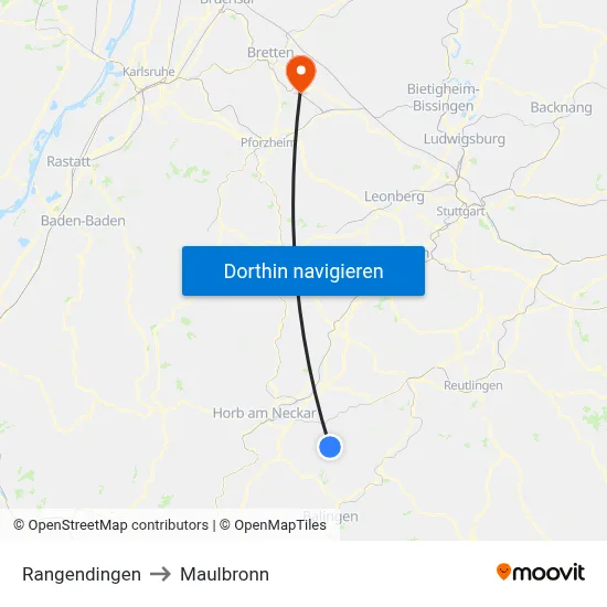 Rangendingen to Maulbronn map