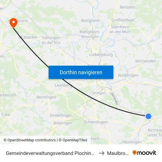 Gemeindeverwaltungsverband Plochingen to Maulbronn map