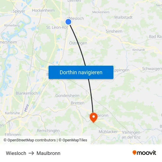 Wiesloch to Maulbronn map