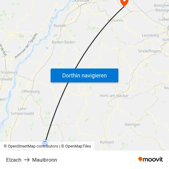 Elzach to Maulbronn map