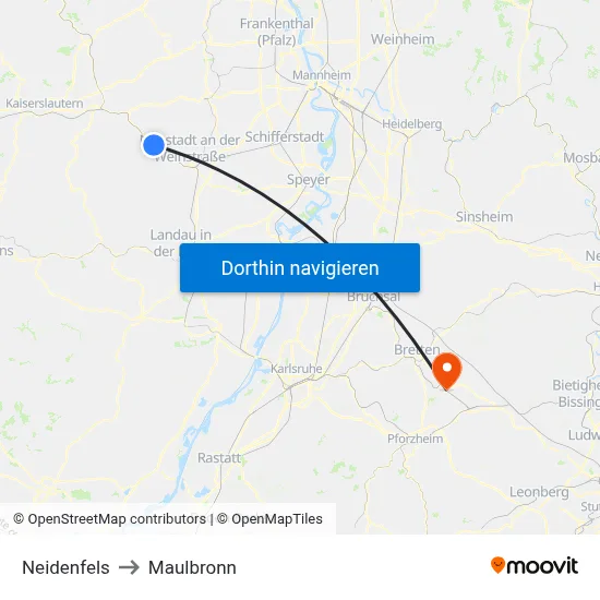 Neidenfels to Maulbronn map