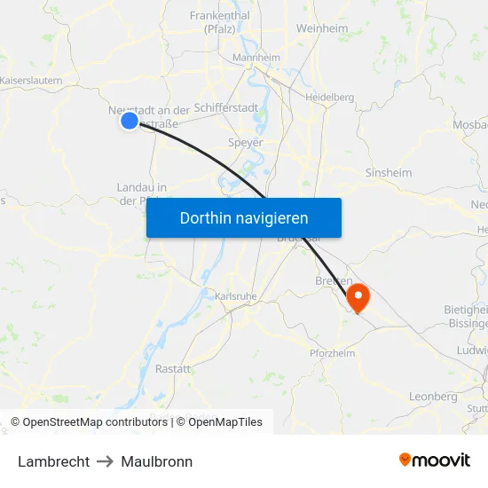 Lambrecht to Maulbronn map