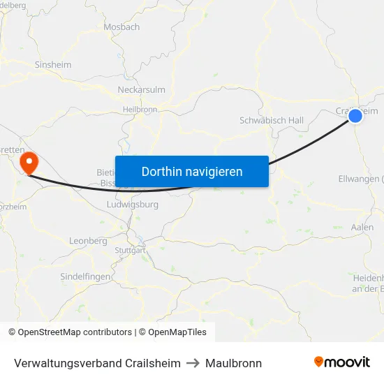 Verwaltungsverband Crailsheim to Maulbronn map