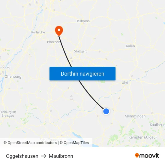 Oggelshausen to Maulbronn map