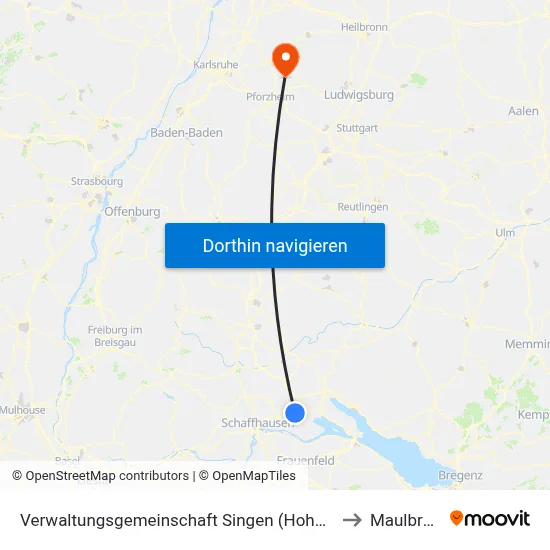 Verwaltungsgemeinschaft Singen (Hohentwiel) to Maulbronn map