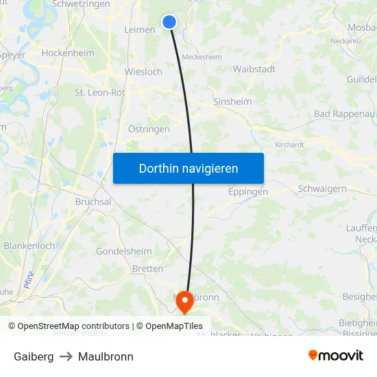 Gaiberg to Maulbronn map