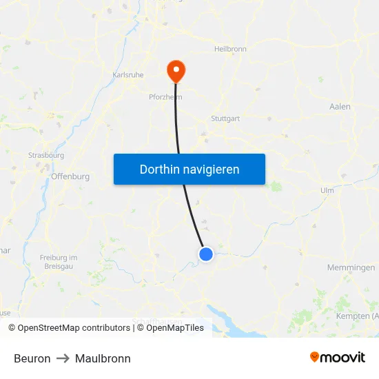Beuron to Maulbronn map