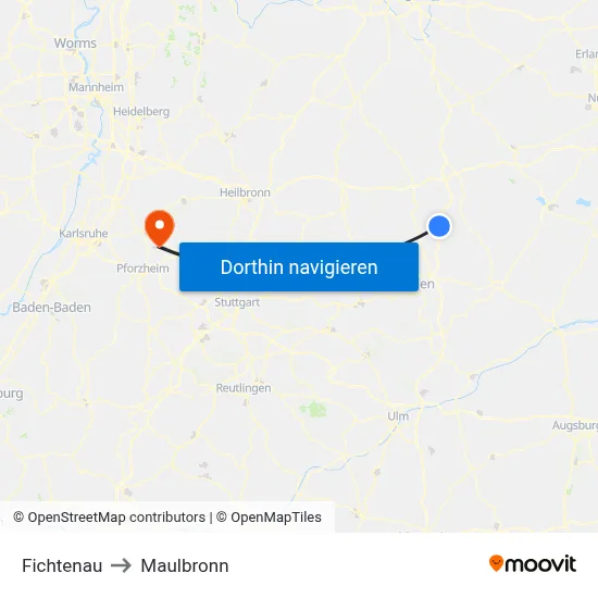 Fichtenau to Maulbronn map