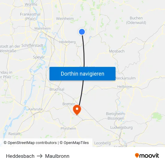 Heddesbach to Maulbronn map