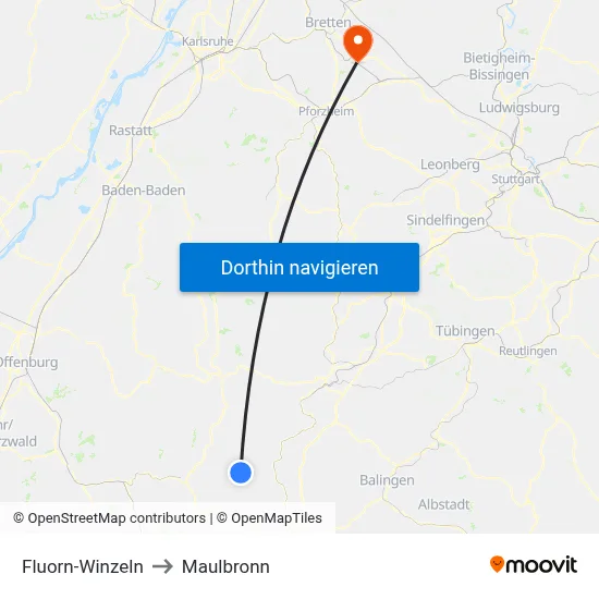 Fluorn-Winzeln to Maulbronn map