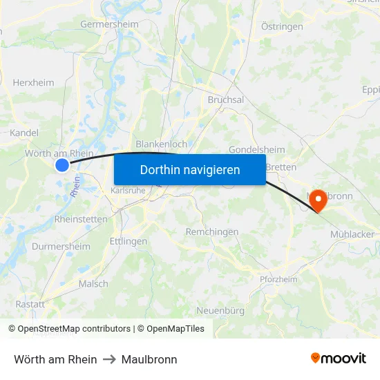 Wörth am Rhein to Maulbronn map