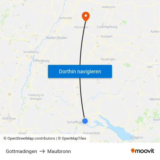Gottmadingen to Maulbronn map
