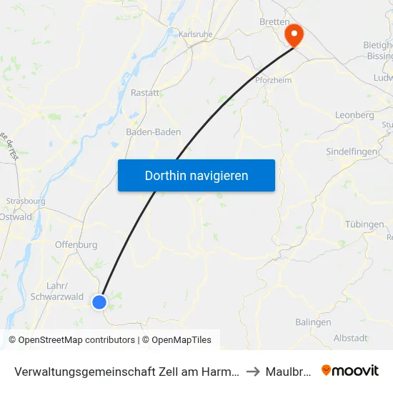 Verwaltungsgemeinschaft Zell am Harmersbach to Maulbronn map