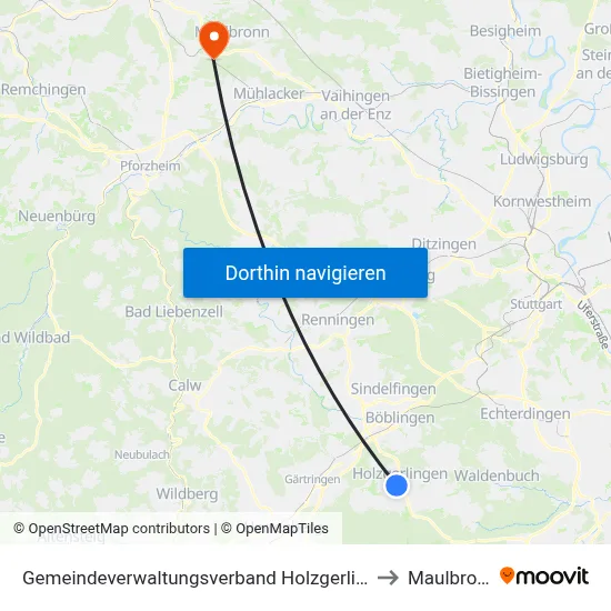Gemeindeverwaltungsverband Holzgerlingen to Maulbronn map