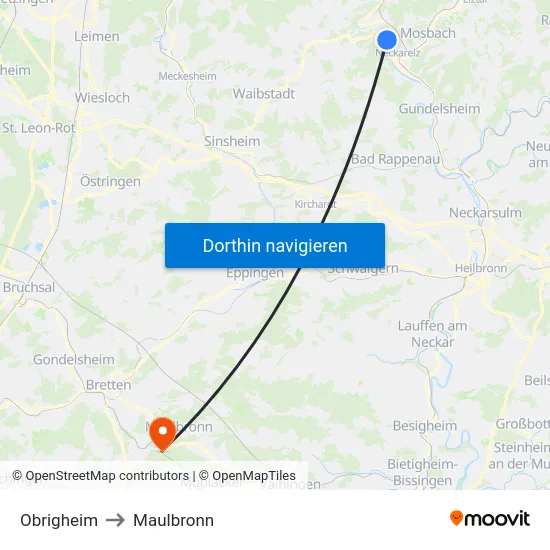 Obrigheim to Maulbronn map