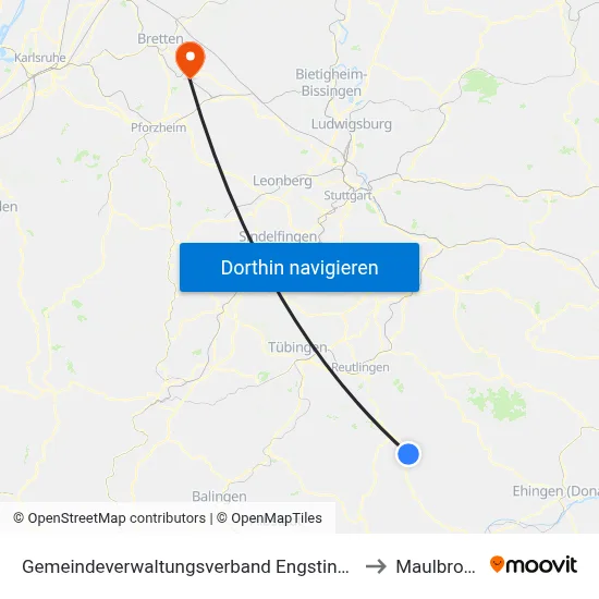 Gemeindeverwaltungsverband Engstingen to Maulbronn map