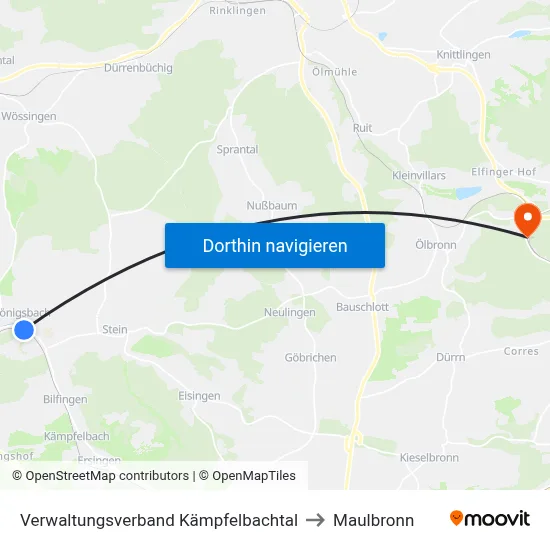 Verwaltungsverband Kämpfelbachtal to Maulbronn map
