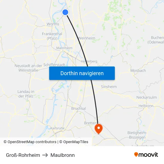 Groß-Rohrheim to Maulbronn map