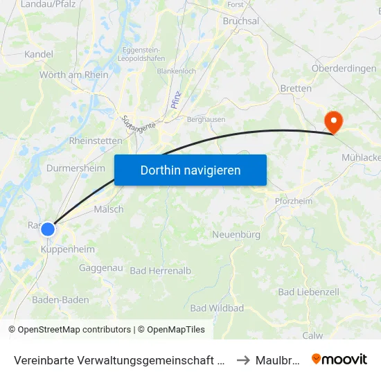 Vereinbarte Verwaltungsgemeinschaft Rastatt to Maulbronn map