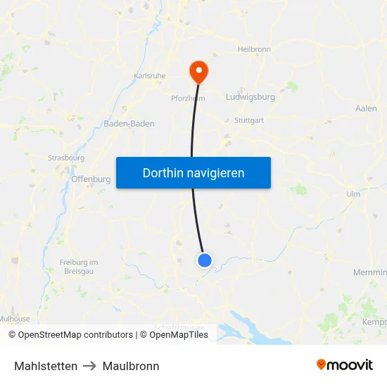 Mahlstetten to Maulbronn map