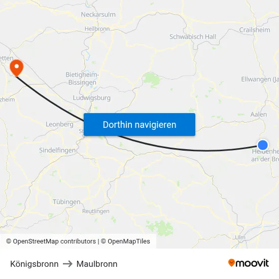 Königsbronn to Maulbronn map