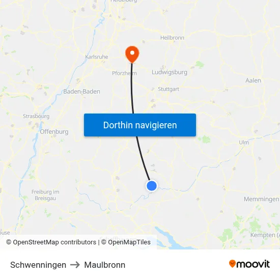 Schwenningen to Maulbronn map