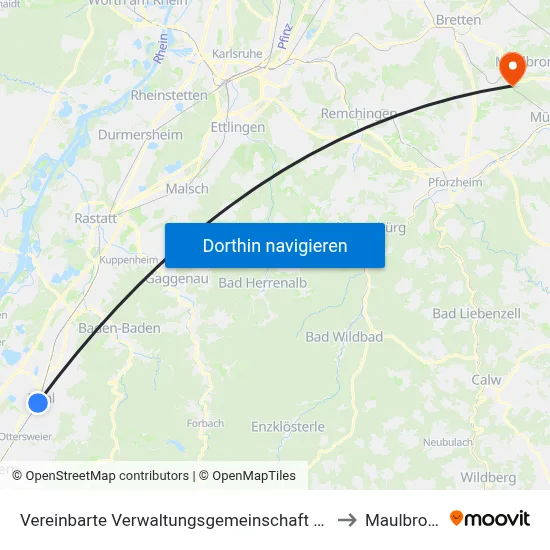 Vereinbarte Verwaltungsgemeinschaft Bühl to Maulbronn map