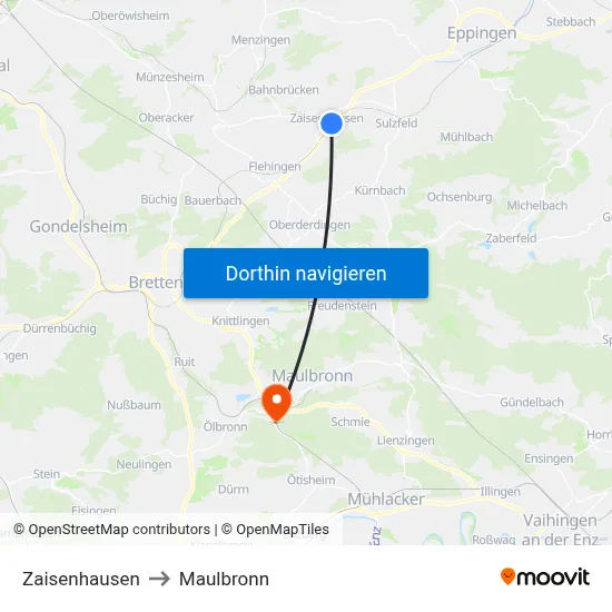 Zaisenhausen to Maulbronn map